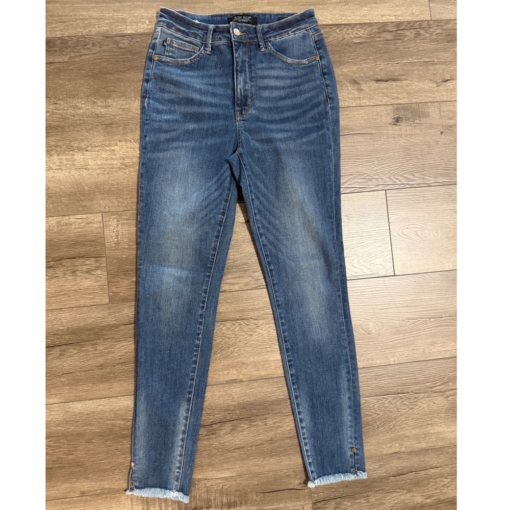 Judy‎ Blue Skinny Fit High Rise Jeans Blue Denim Raw Hem Womens Size 5/27